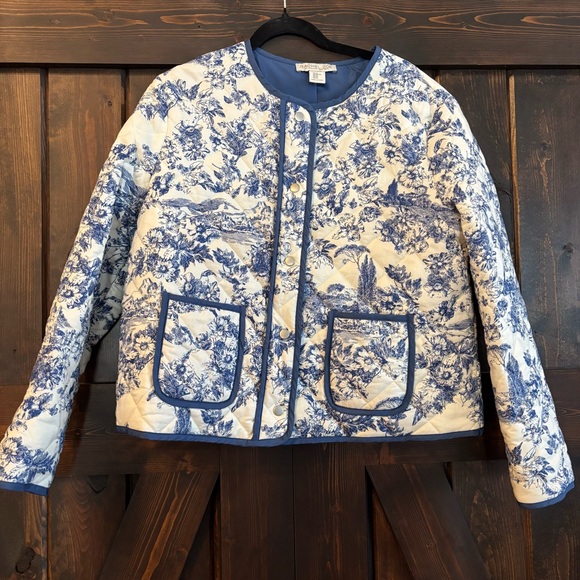 Rachel Zoe Blue and White Chinoiserie Floral Quilted Jacket XL - Picture 1 of 11
